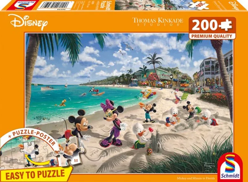 Schmidt puzzel - Thomas Kinkade Studios - Disney, Mickey & Minnie in Florida, 200 stukjes - Legpuzzel von 999 Games, Ausgabe Mehrfarbig – Schachtel