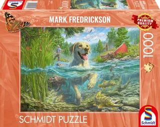Schmidt puzzel - Yellow labrador fishing, 1000 stukjes - Legpuzzel von 999 Games, Ausgabe Mehrfarbig – Schachtel 1 von 2
