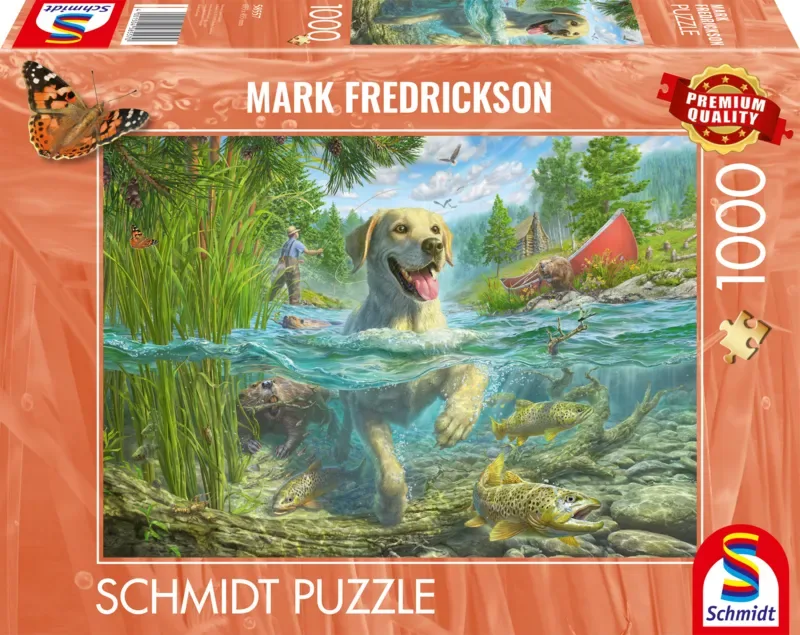 Schmidt puzzel - Yellow labrador fishing, 1000 stukjes - Legpuzzel von 999 Games, Ausgabe Mehrfarbig – Schachtel 2 von 2