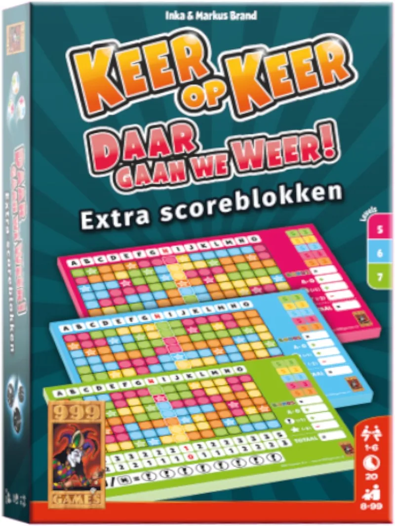 Scoreblokken - Keer op Keer - drie stuks - Level 5, 6 en 7 - Dobbelspel de 999 Games, édition Multi – boîte