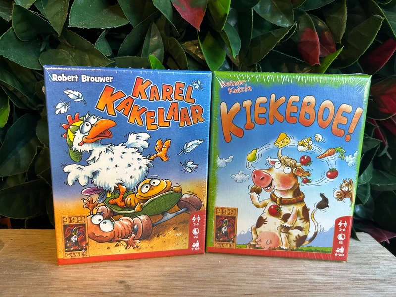 Voordeelset: Karel Kakelaar (7+) en Kiekeboe (6+) fra 999 Games, Voordeelset: Karel Kakelaar (7+) en Kiekeboe (6+)-udgave – æske