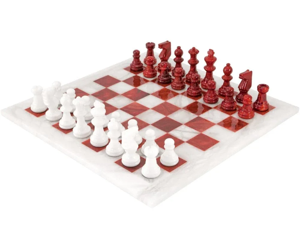 Rood- en wit albast Schaakset 37 cm de Alabastri Scali – boîte
