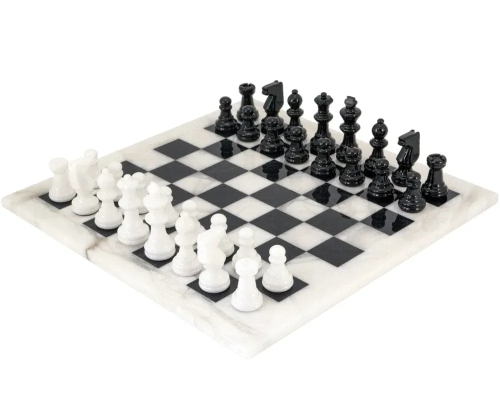 Zwart-wit albasten schaakset 37 cm de Alabastri Scali – boîte
