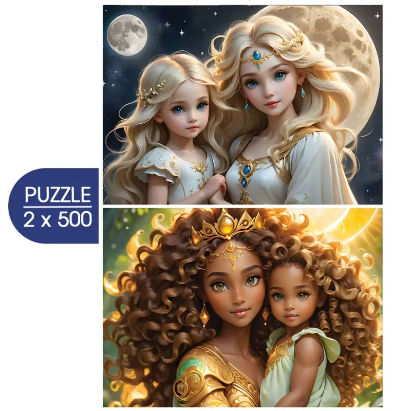 Puzzle 2 Puzzles - La Lune et le Soleil - Collection Mère et Fille - 500 à 999 pièces fra Alipson Puzzle – æske