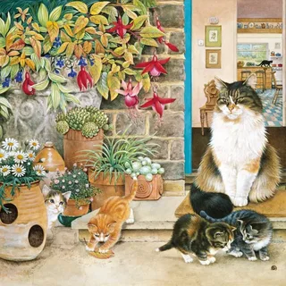 Puzzle Agneatha et ses Chatons sur le Pas de la Porte - 1000 pièces van Alipson Puzzle – doos 1 van 2