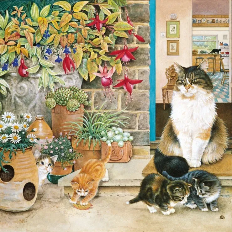 Puzzle Agneatha et ses Chatons sur le Pas de la Porte - 1000 pièces van Alipson Puzzle – doos 1 van 2