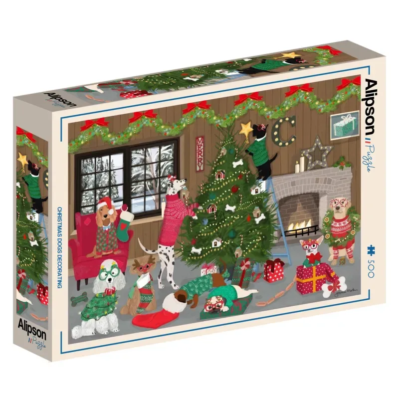 Puzzle Décorations de Noël pour Chiens - 500 à 999 pièces van Alipson Puzzle – doos 2 van 2