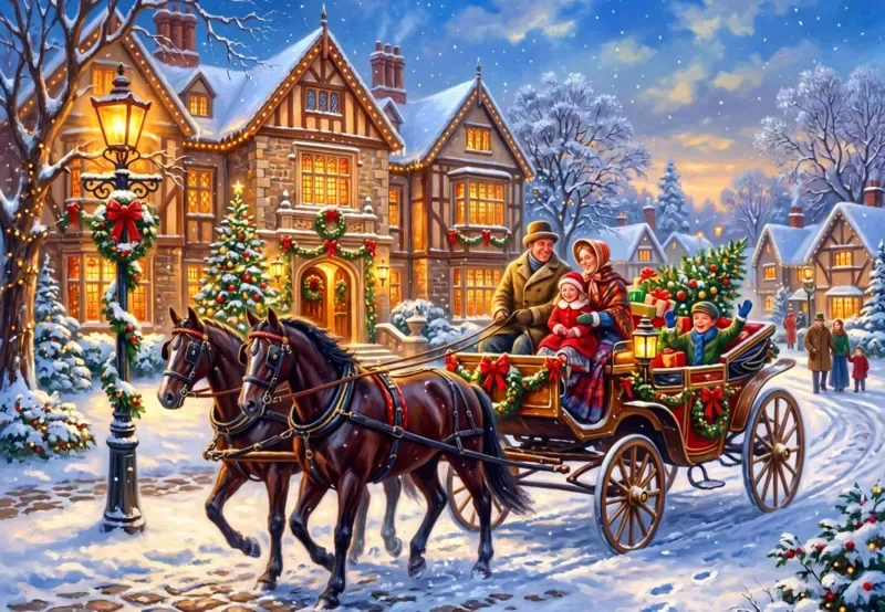 Puzzle Promenade de Noël en Calèche - 1000 pièces de Alipson Puzzle – boîte 1 sur 2