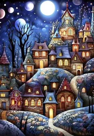 Puzzle Village Sous la Lune - 1000 pièces from Alipson Puzzle – box 1 of 2