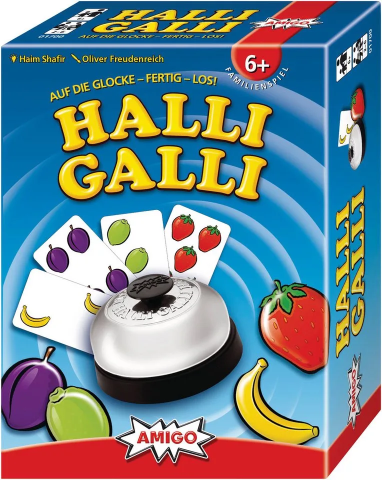 Spiel Halli Galli Auf die Glocke fertig los, Kinderspiel fra AMIGO, Bunt-udgave – æske
