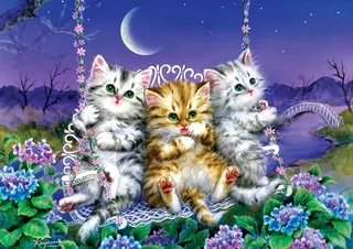 Puzzle Chatons se Balançant au Clair de Lune - 500 à 999 pièces van Art Puzzle – doos 1 van 2