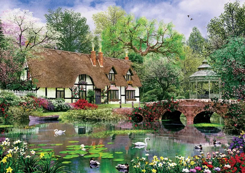 Waterlilies Legpuzzel – 1000 Stukjes – Cottage Tuin met Brug en Vijver – 68 x 48 cm from Art Puzzle, Multicolour edition – box