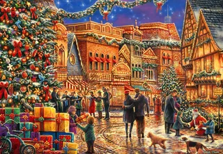 kerst legpuzzel Christmas at the Town Square - 1000 stukjes. från Bluebird Puzzle, utgåva Flerfärgad – kartong 1 av 2
