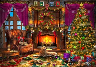 kerst legpuzzel Cosy Christmas Room - 2000 stukjes. de Bluebird Puzzle, édition Multicolore – boîte 1 sur 2