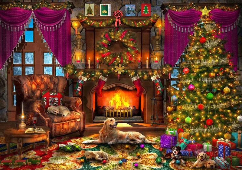 kerst legpuzzel Cosy Christmas Room - 2000 stukjes. de Bluebird Puzzle, édition Multicolore – boîte 1 sur 2