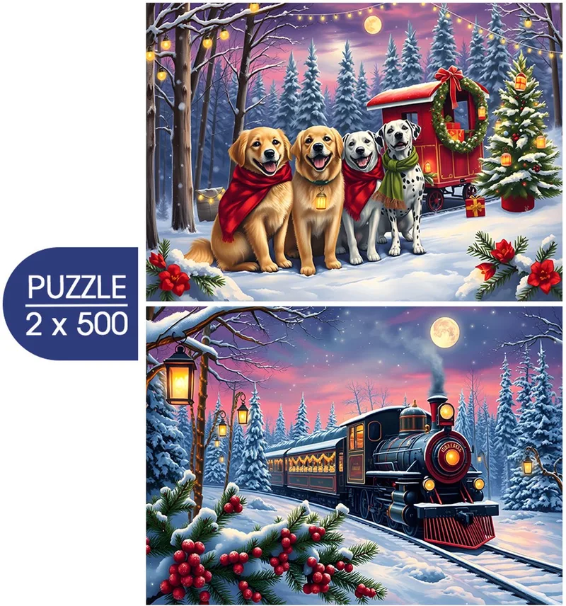 kerst puzzel - 2 stuks - Christmas is Coming - 500 stukjes. fra Bluebird Puzzle, Flerfarvet-udgave – æske