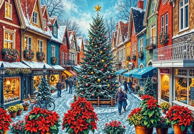 kerst puzzel Christmas Town Square Shopping 1000 stukjes. fra Bluebird Puzzle, Flerfarvet-udgave – æske