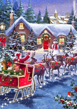 kerst puzzel Santa and Sleigh - 1000 stukjes. from Bluebird Puzzle, Multicolour edition – box 1 of 2