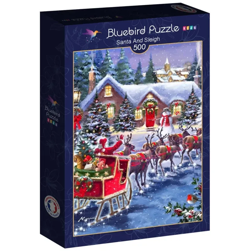 kerst puzzel Santa And Sleigh - 500 stukjes. van Bluebird Puzzle, editie Meerkleurig – doos 2 van 2