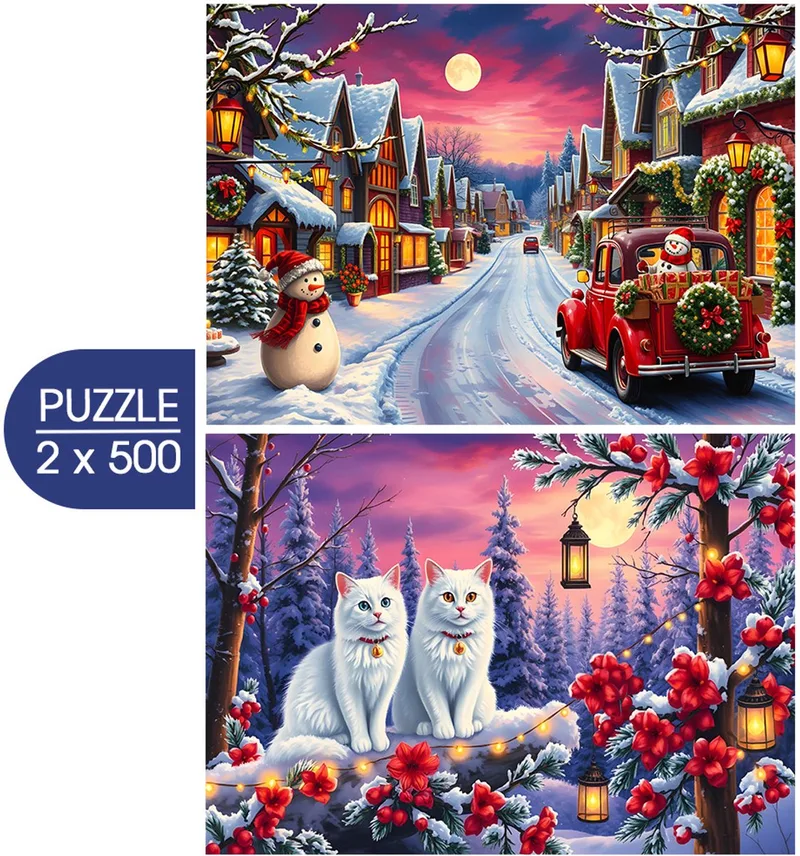 kerstpuzzel 2-in-1 - 500 stukjes - multicolor. fra Bluebird Puzzle, Flerfarvet-udgave – æske