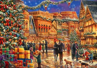kerstpuzzel Christmas at the Town Square - 2000 stukjes. från Bluebird Puzzle, utgåva Flerfärgad – kartong 1 av 2