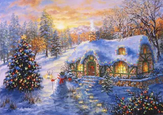 kerstpuzzel Christmas Cottage - 2000 stukjes. von Bluebird Puzzle, Ausgabe Mehrfarbig – Schachtel 1 von 2