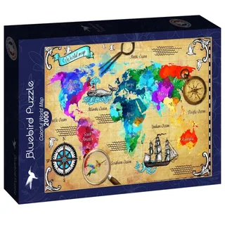 kleurrijke wereldkaart legpuzzel - 2000 stukjes. de Bluebird Puzzle, édition Multicolore – boîte 2 sur 2