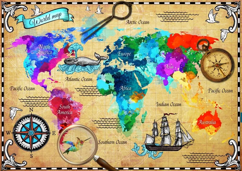 kleurrijke wereldkaart legpuzzel - 2000 stukjes. de Bluebird Puzzle, édition Multicolore – boîte 1 sur 2