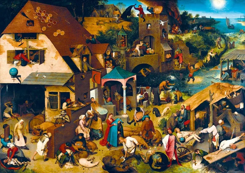 kunst puzzel Pieter Bruegel the Elder Netherlandish Proverbs 1000 stukjes. van Bluebird Puzzle, editie Meerkleurig – doos 1 van 2