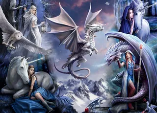 legpuzzel Anne Stokes Silver Dragon Collage 1500 stukjes. from Bluebird Puzzle, Multicolour edition – box 1 of 2