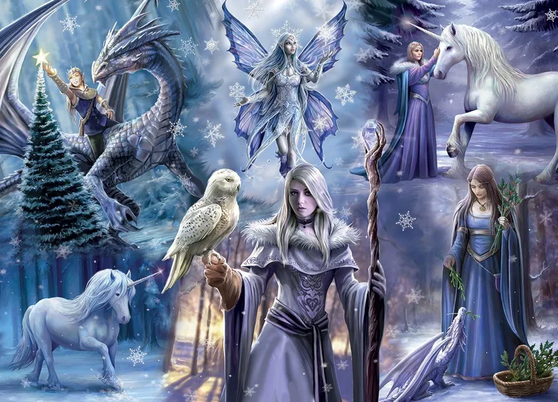 legpuzzel Anne Stokes Winter Fantasy 1000 stukjes. de Bluebird Puzzle, édition Multicolore – boîte 1 sur 2