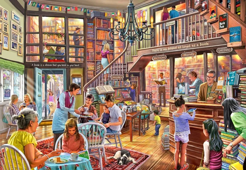 legpuzzel Bookshop Tearoom - 1000 stukjes puzzel. van Bluebird Puzzle, editie Meerkleurig – doos 1 van 2