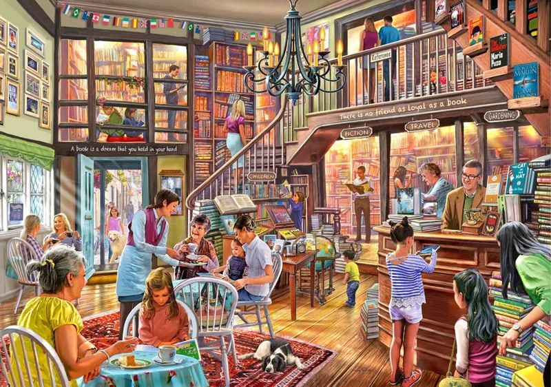 legpuzzel Bookshop Tearoom - 2000 stukjes - kleurrijk puzzelplezier. fra Bluebird Puzzle, Flerfarvet-udgave – æske
