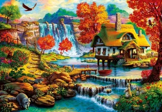 legpuzzel Country House by the Water Fall - 1000 stukjes. de Bluebird Puzzle, édition Multicolore – boîte 1 sur 2