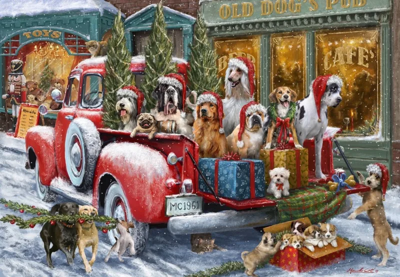 legpuzzel Dogs on Truck - 1000 stukjes puzzelplezier. fra Bluebird Puzzle, Flerfarvet-udgave – æske 1 af 2