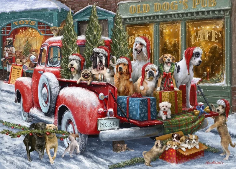 legpuzzel Dogs on Truck - 500 stukjes kleurrijk. von Bluebird Puzzle, Ausgabe Mehrfarbig – Schachtel 1 von 2
