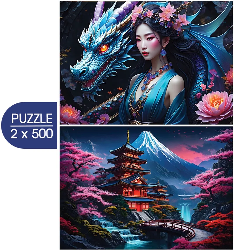 legpuzzel Japan Spirit Asia Collection 2x500 stukjes. fra Bluebird Puzzle, Flerfarvet-udgave – æske