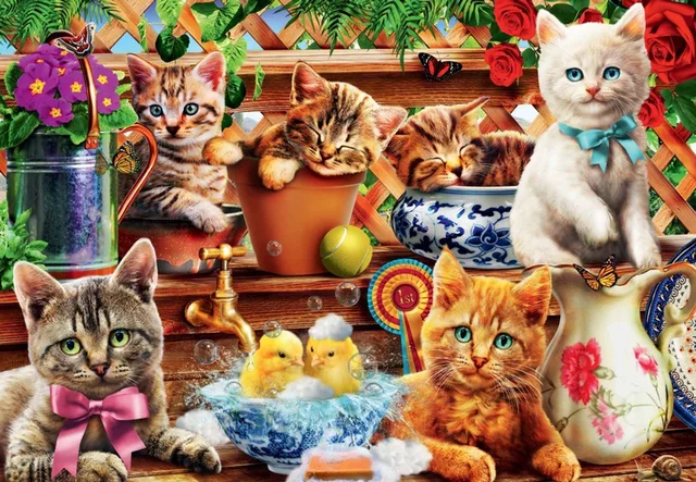 legpuzzel Kittens in the Potting Shed - 1000 stukjes.