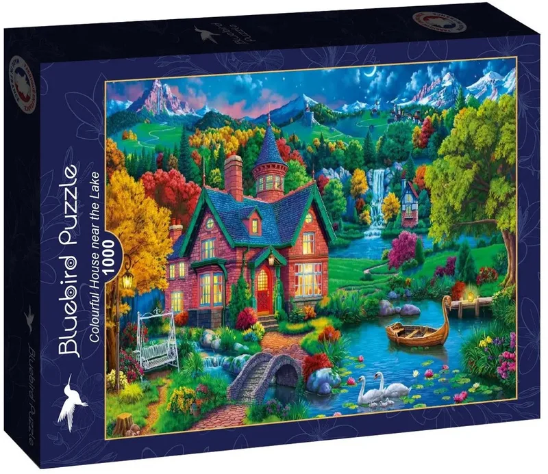 Puzzle Maison Colorée près du Lac - 1000 pièces de Bluebird Puzzle, édition Multicolore – boîte 1 sur 2