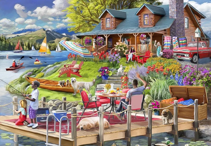 legpuzzel Lake View Cabin Mountain Time 1000 stukjes. van Bluebird Puzzle, editie Meerkleurig – doos