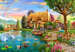 legpuzzel Lakeside Cottage - 1000 stukjes kleurrijk. van Bluebird Puzzle, editie Meerkleurig – doos 1 van 2