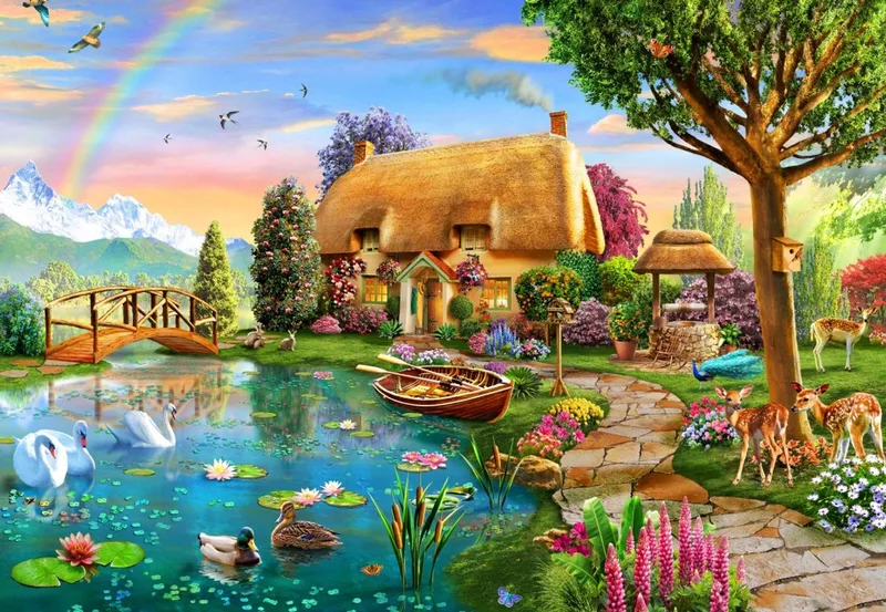 legpuzzel Lakeside Cottage - 1000 stukjes kleurrijk. van Bluebird Puzzle, editie Meerkleurig – doos 1 van 2