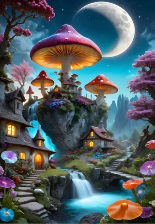 legpuzzel Mushroom Town - 1000 stukjes kleurrijk speelgoed. de Bluebird Puzzle, édition Multicolore – boîte 1 sur 2