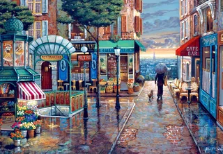 legpuzzel Rainy Day Stroll - 1000 stukjes Parijs. de Bluebird Puzzle, édition Multicolore – boîte 1 sur 2
