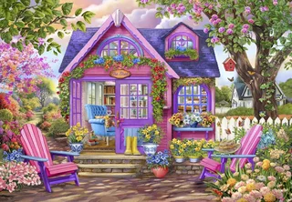 legpuzzel She Shed - 1000 stukjes kleurrijk tuinplezier. fra Bluebird Puzzle, Flerfarvet-udgave – æske 1 af 2