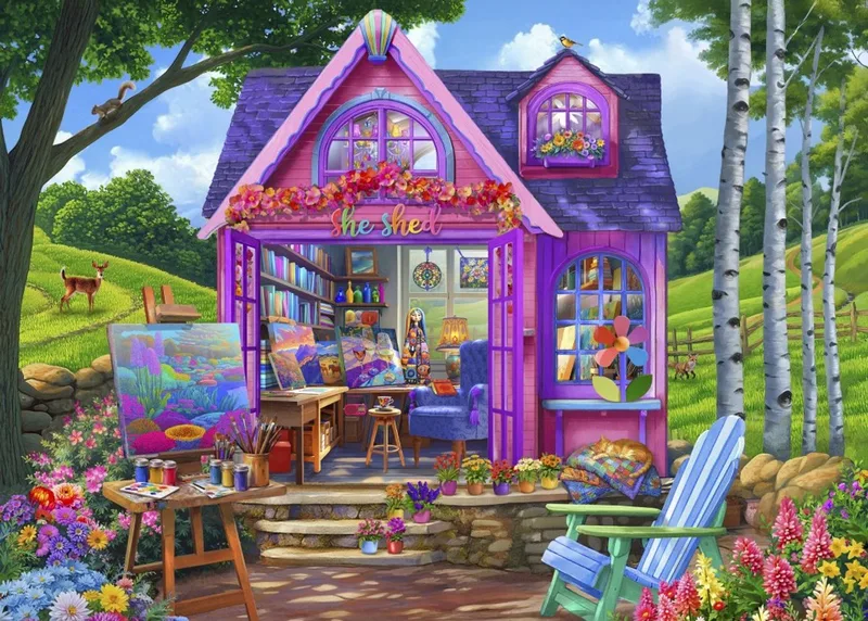 legpuzzel She Shed Studio - 500 stukjes kleurrijk. fra Bluebird Puzzle, Flerfarvet-udgave – æske 1 af 2