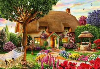 legpuzzel Thatched Cottage - 1000 stukjes volwassenen. de Bluebird Puzzle, édition Multicolore – boîte 1 sur 2