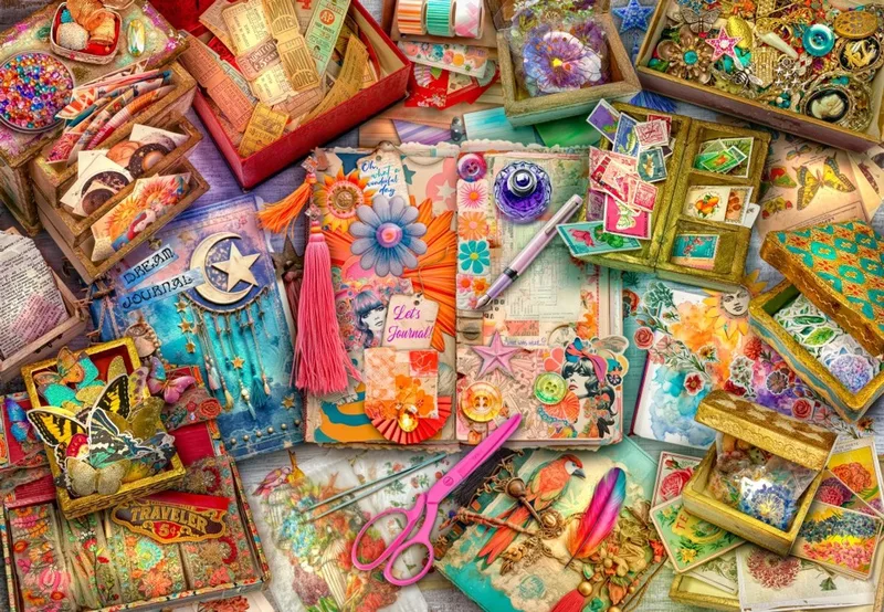 legpuzzel The Junk Journaler's Desk - 1000 stukjes fantasie. de Bluebird Puzzle, édition Multicolore – boîte 1 sur 2