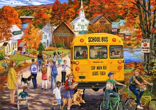 legpuzzel The School Bus - 2000 stukjes puzzelplezier. fra Bluebird Puzzle, Flerfarvet-udgave – æske 1 af 2