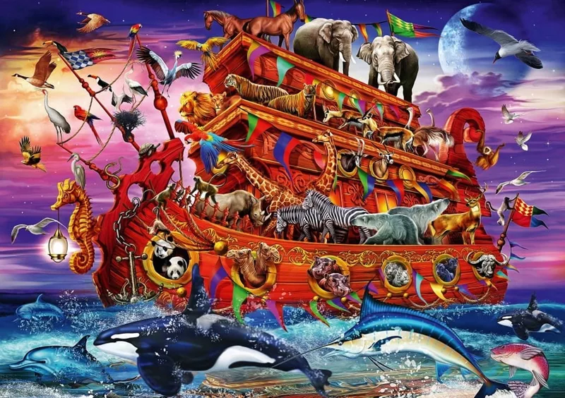 Merkloos Puzzel 1000 Stukken - De Ark van Noach, Ciro Marchetti fra Bluebird Puzzle, Flerfarvet-udgave – æske
